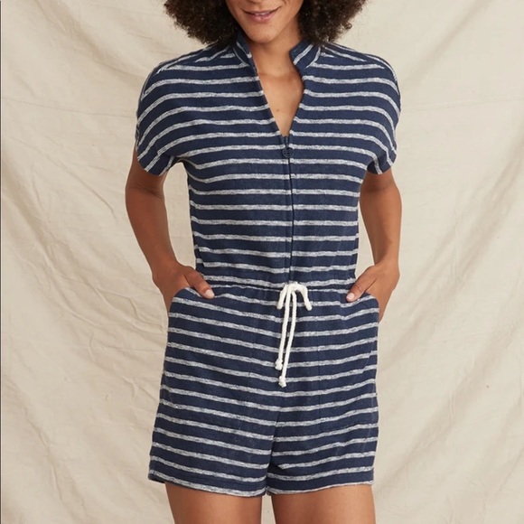 MARINE LAYER NWOT Navy Striped Terry Up Textured Nautical Romper - Picture 3 of 12